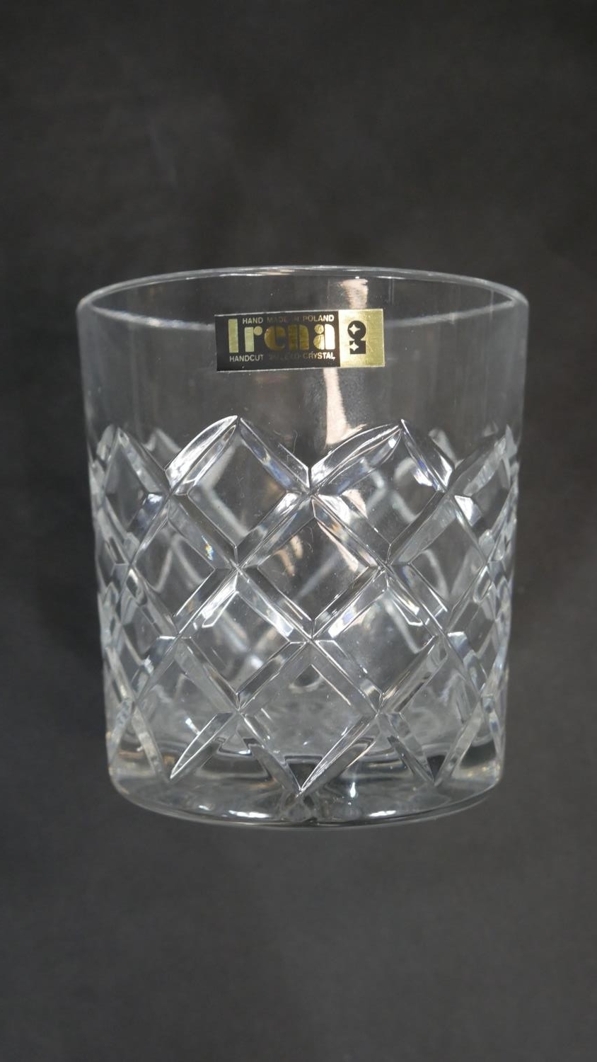 An Irena cut crystal decanter and six whisky tumblers. Makers labels on all. H.16cm - Image 4 of 4