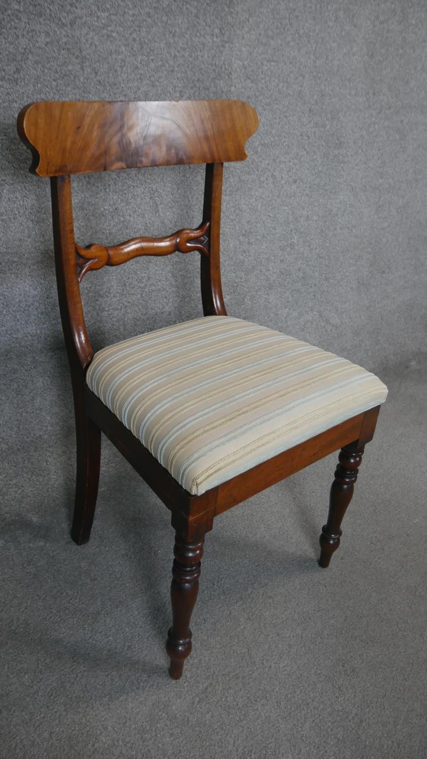 A pair of Victorian mahogany balloon back dining chairs with newly upholstered stuffover seats on - Image 4 of 4