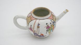 A late 18th century Chinese export wear porcelain teapot with painted figures and gilded floral