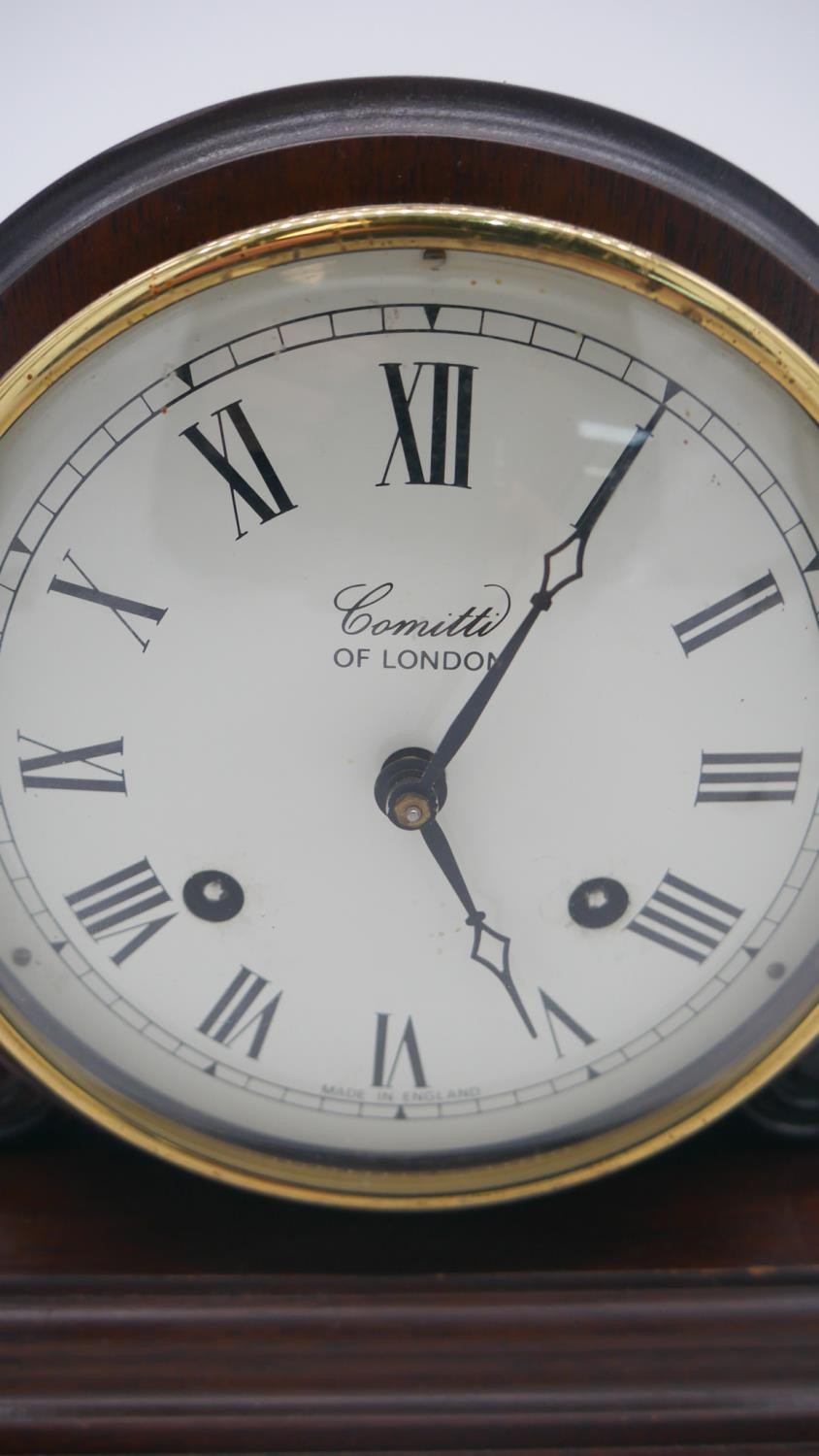 A mahogany vintage mantle clock by Comitti of London, white enamel dial with black Roman numerals. - Image 3 of 4