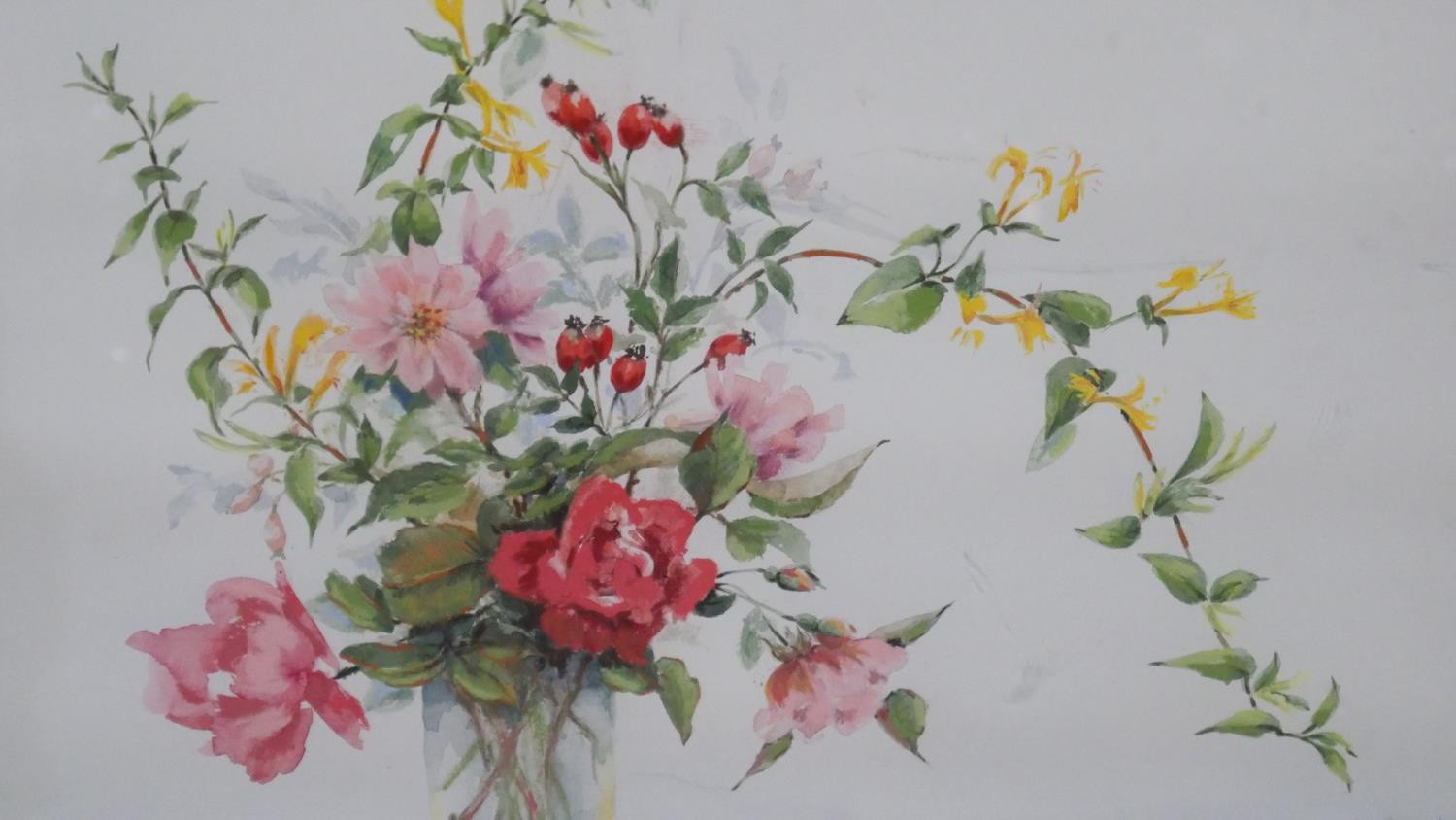 A framed and glazed watercolour of a vase of flowers. Signed. H.60 x W.70cm - Image 3 of 3