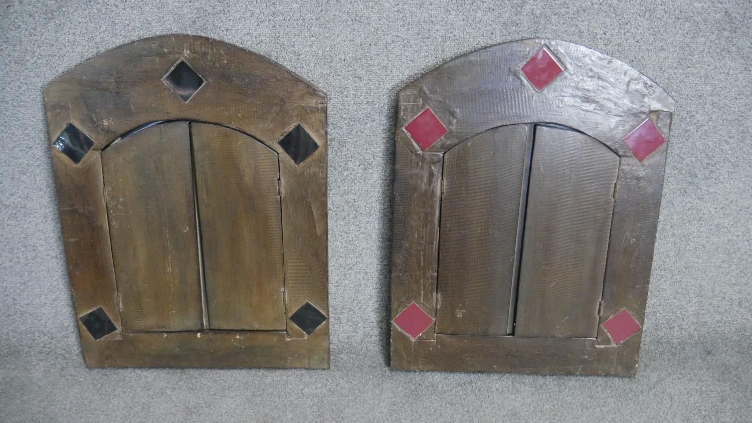 A pair of North African style wall mirrors in hardwood frames each fitted with a pair of panel - Image 3 of 4