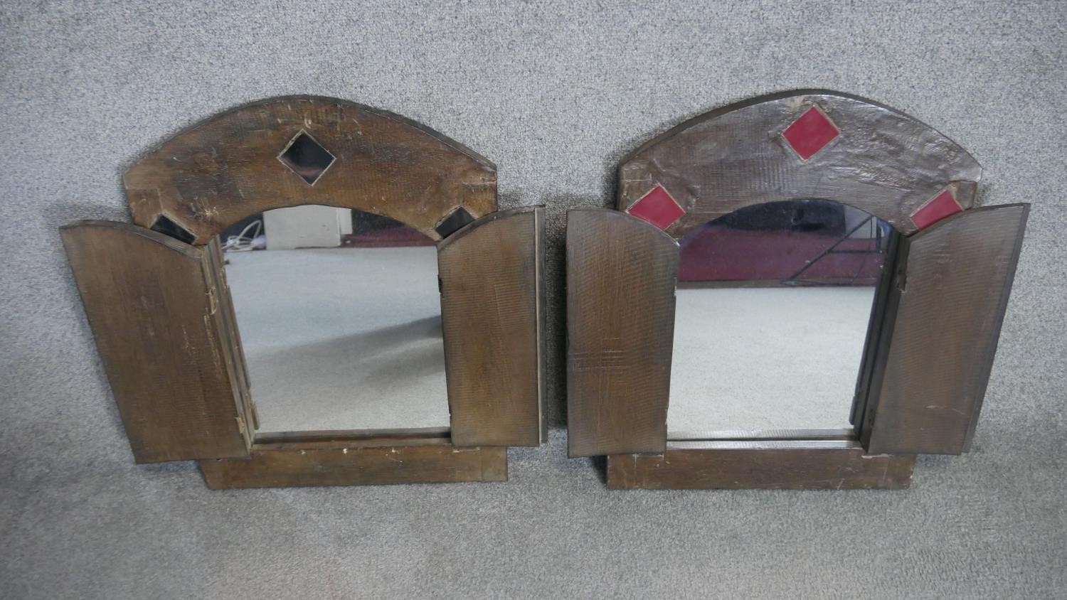 A pair of North African style wall mirrors in hardwood frames each fitted with a pair of panel - Image 4 of 4