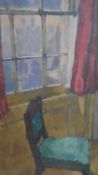 An oil on canvas, chair by a window. Signed Pete Williams. H.84 W.62