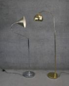 Two vintage standard lamps. One brass with a bowl shade and the other chrome with a conical shade.