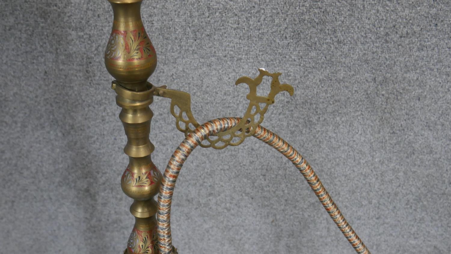 A floor standing middle Eastern brass smokers hookah with engraved floral and foliate design. H. - Image 5 of 5