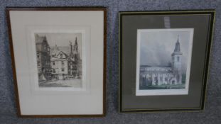 Two framed and glazed prints. One of an etching of John Knox's House, Edinburgh, indistinctly