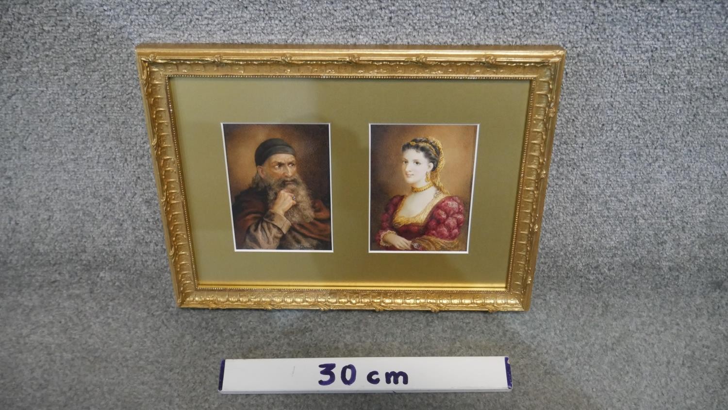 Emily Barnard - A framed and glazed pair of watercolour portraits - Shylock and Jessica from - Image 2 of 6