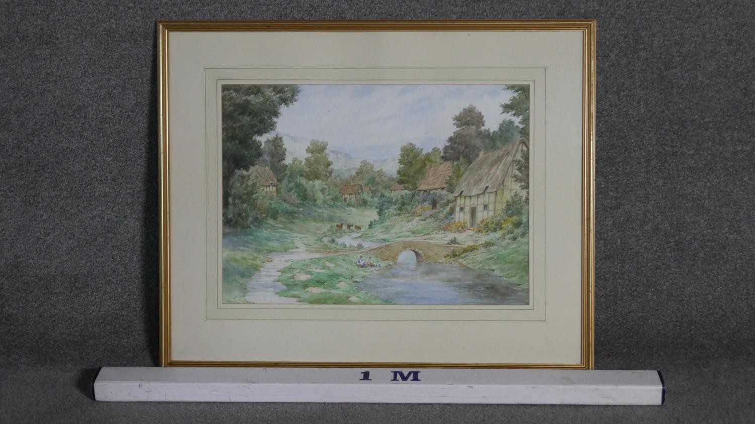 A large framed and glazed watercolour, bucolic country setting, unsigned. W.71 H53 - Image 3 of 3