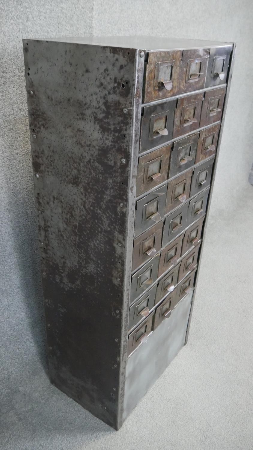 A vintage metal filing cabinet with a bank of twenty four small drawers. H.110 W.100 D.50cm - Image 3 of 6