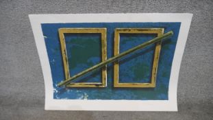 An unframed screen print of geometric forms, numbered and indistincly signed in pencil 18/40. H.58