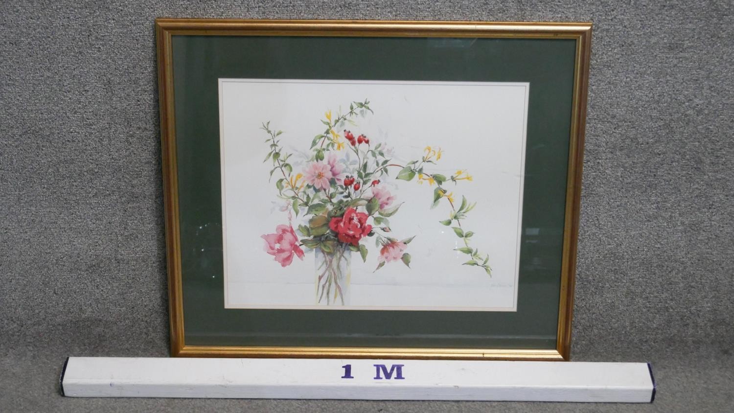 A framed and glazed watercolour of a vase of flowers. Signed. H.60 x W.70cm - Image 2 of 3