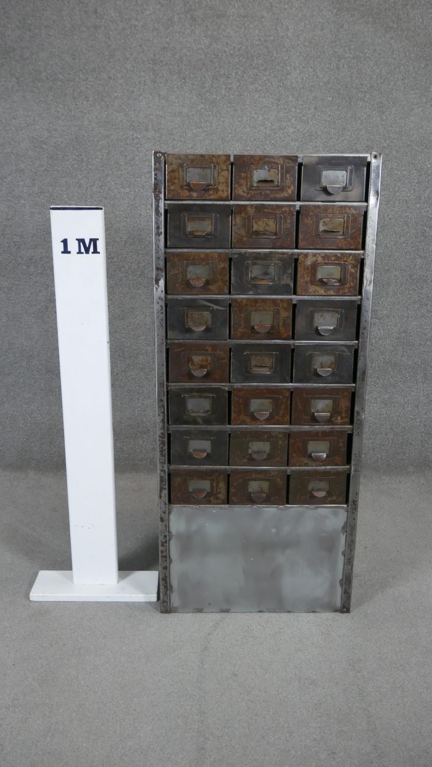 A vintage metal filing cabinet with a bank of twenty four small drawers. H.110 W.100 D.50cm - Image 6 of 6