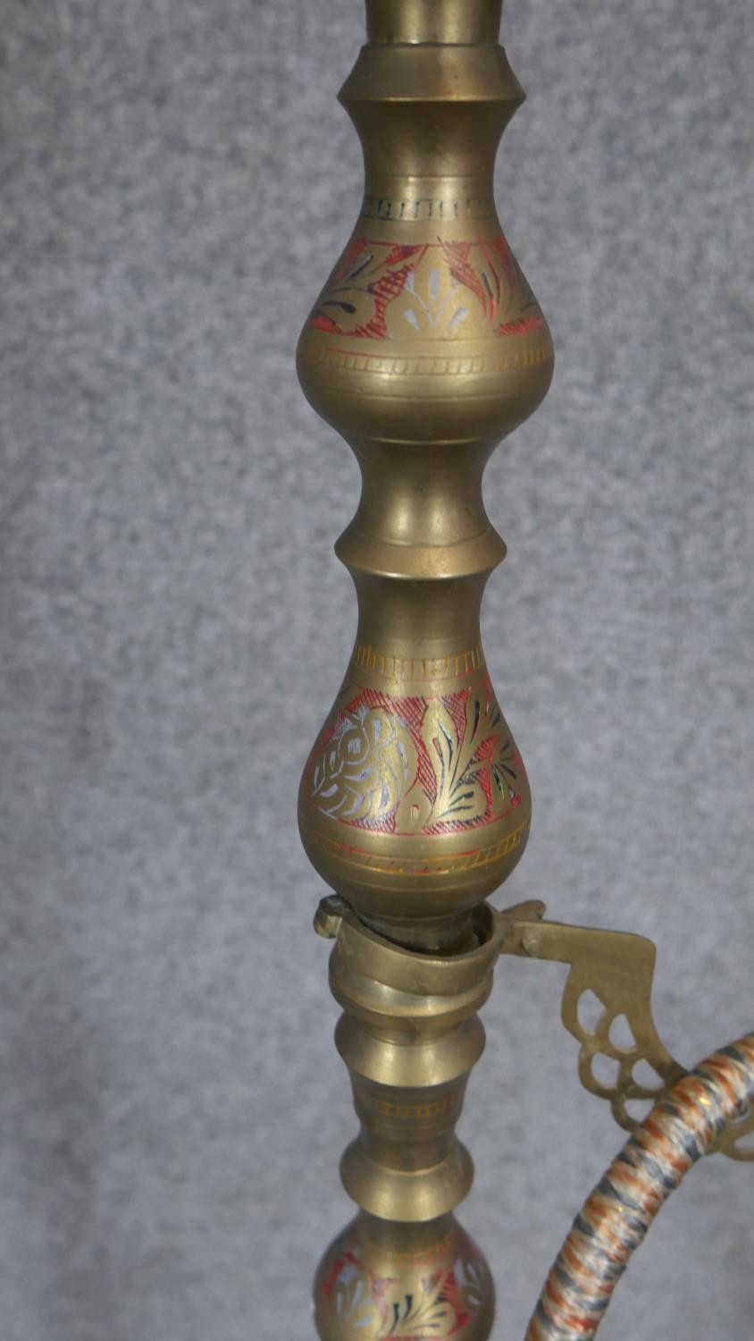 A floor standing middle Eastern brass smokers hookah with engraved floral and foliate design. H. - Image 3 of 5