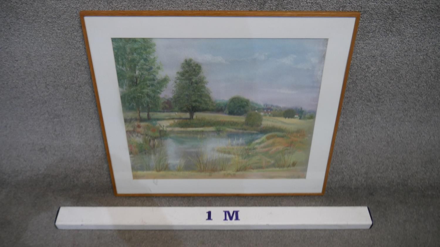 A framed and glazed pastel, parkland scene with lake, indistinctly signed. H.63 W.71cm - Image 3 of 5