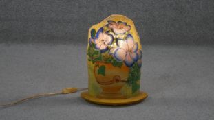 A coloured Art Glass table light in the form of a vase of flowers. H.39 W.30