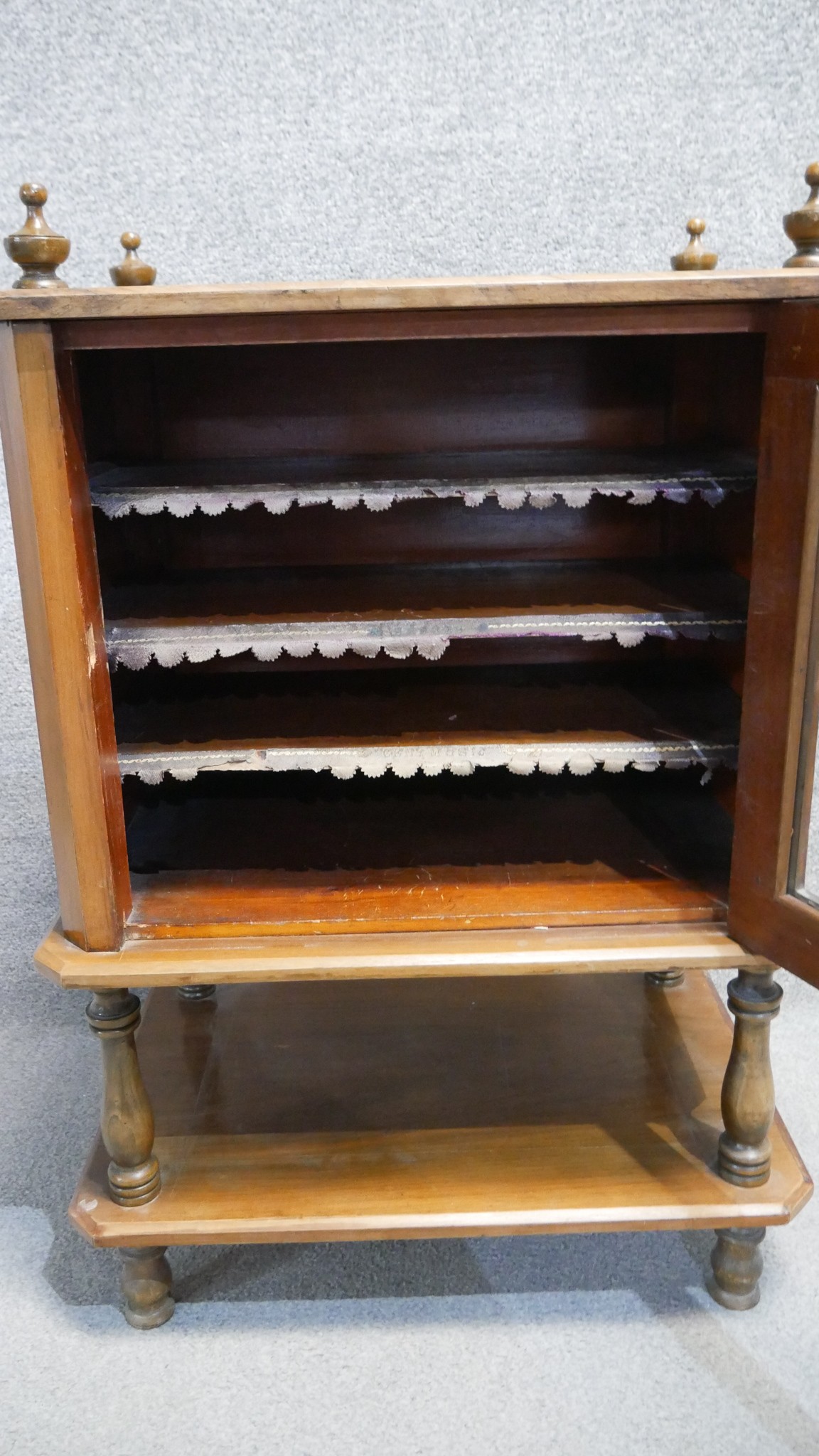 A Victorian walnut and satinwood inlaid music cabinet fitted with sheet music shelves. H. 80 W. 60 - Image 4 of 5