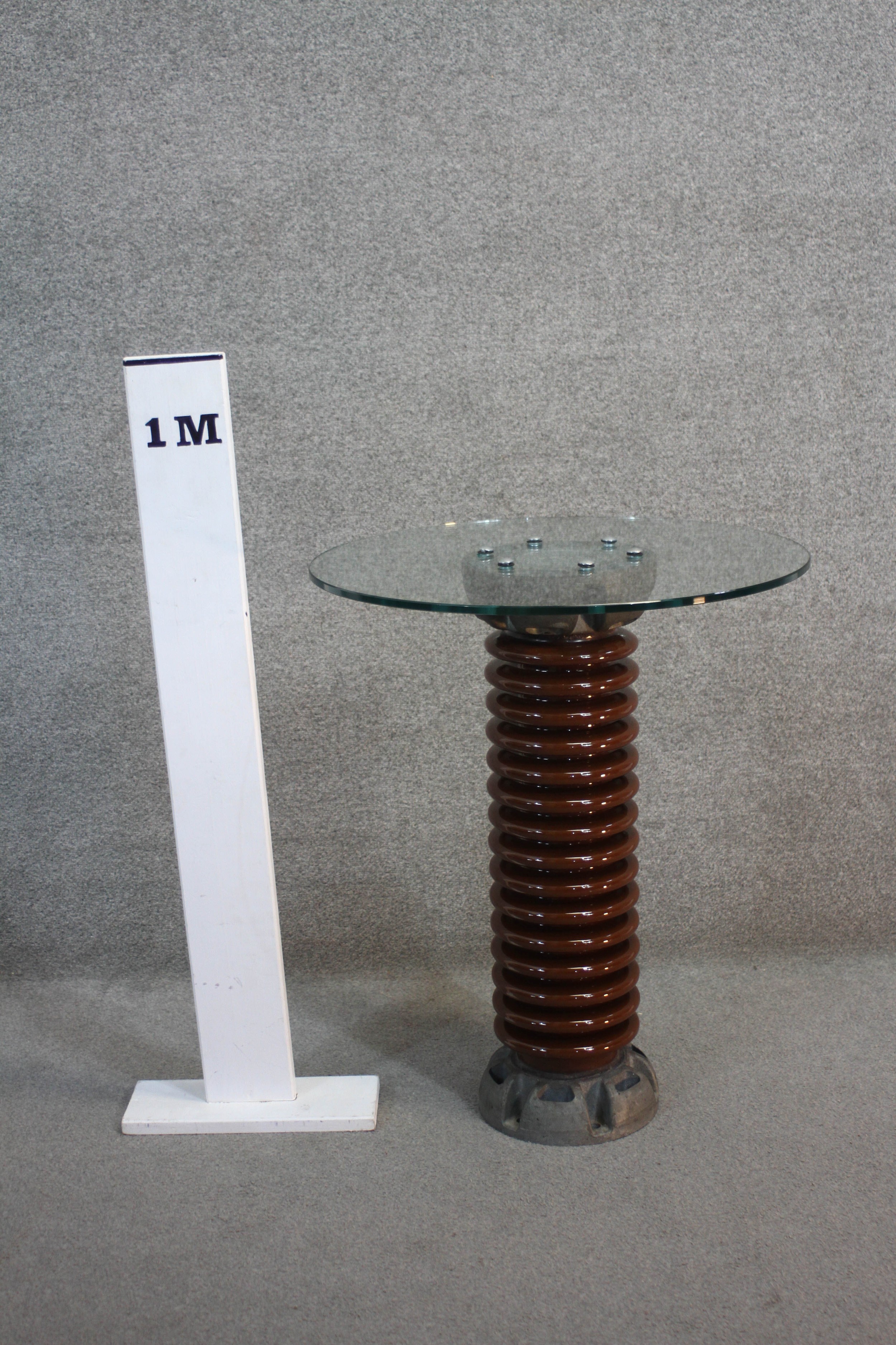 A plate glass topped occasional table on a pedestal from a glazed china high voltage insulator. H.74 - Image 6 of 6