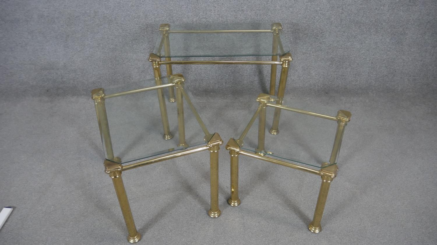 A nest of three Maison Jansen style glass topped occasional tables. H.49 W.63 D.40cm - Image 4 of 4