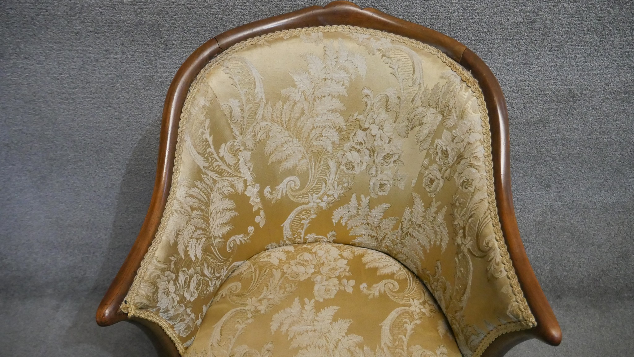 A mid century Continental style mahogany framed armchair in floral damask upholstery raised on - Image 3 of 4