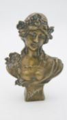An Art Nouveau style brass bust of a maiden titled 'Le Printemps'.