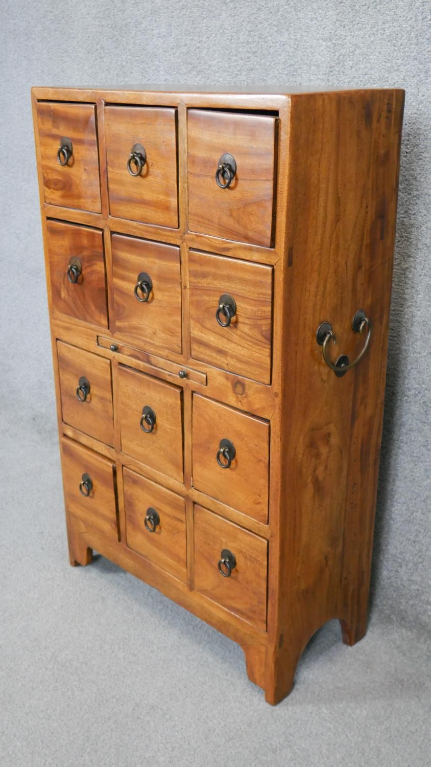An Eastern hardwood spice chest with pull out slide and twin metal carrying handles. H.97 x W.60 x - Image 4 of 4