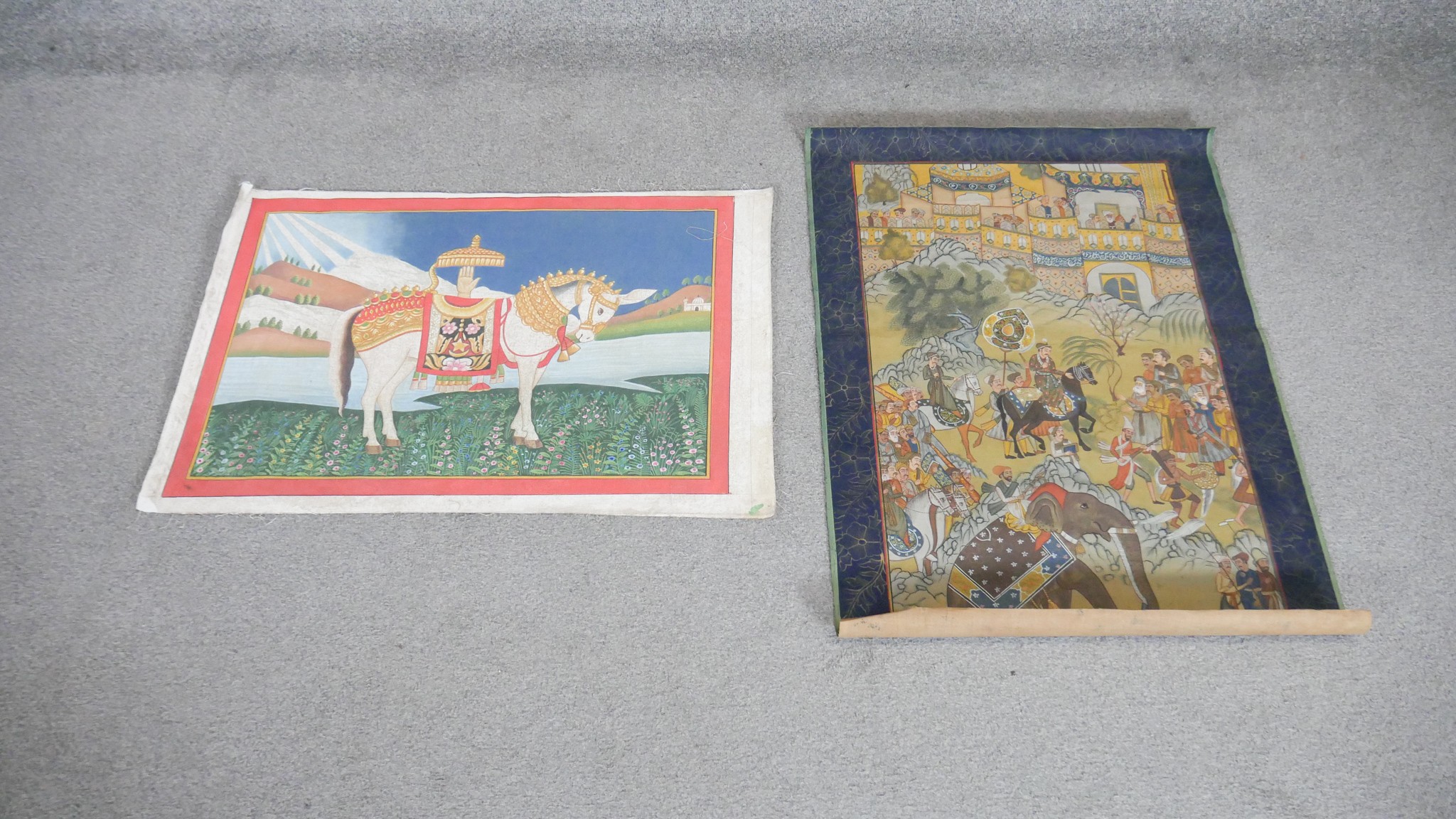 An unframed Indo-Persian painting on fabric of Imam Ali's white horse along with another depicting a