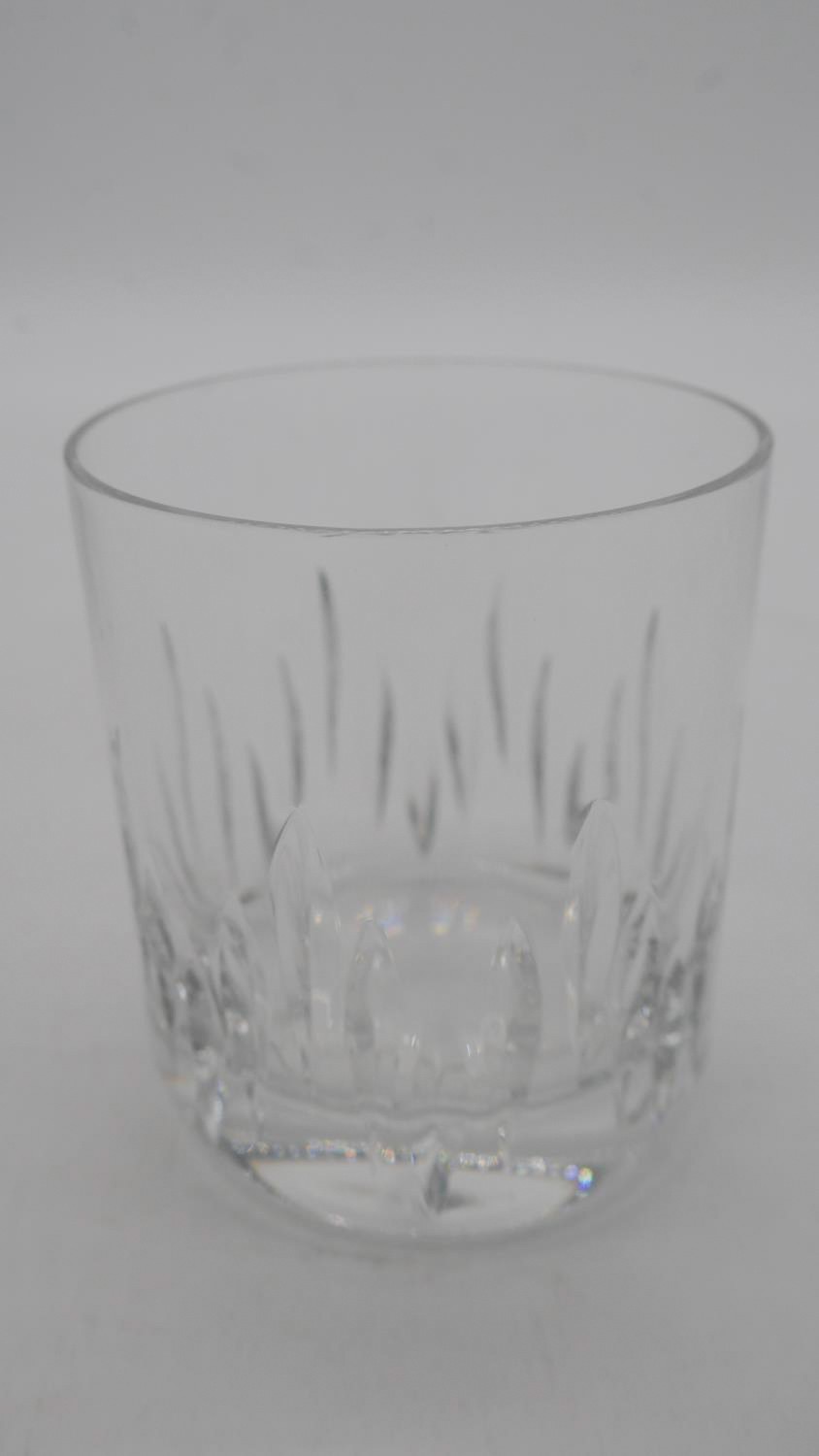 A boxed marquis cut crystal glass bowl and three cut crystal whisky tumblers with makers labels. - Image 4 of 5