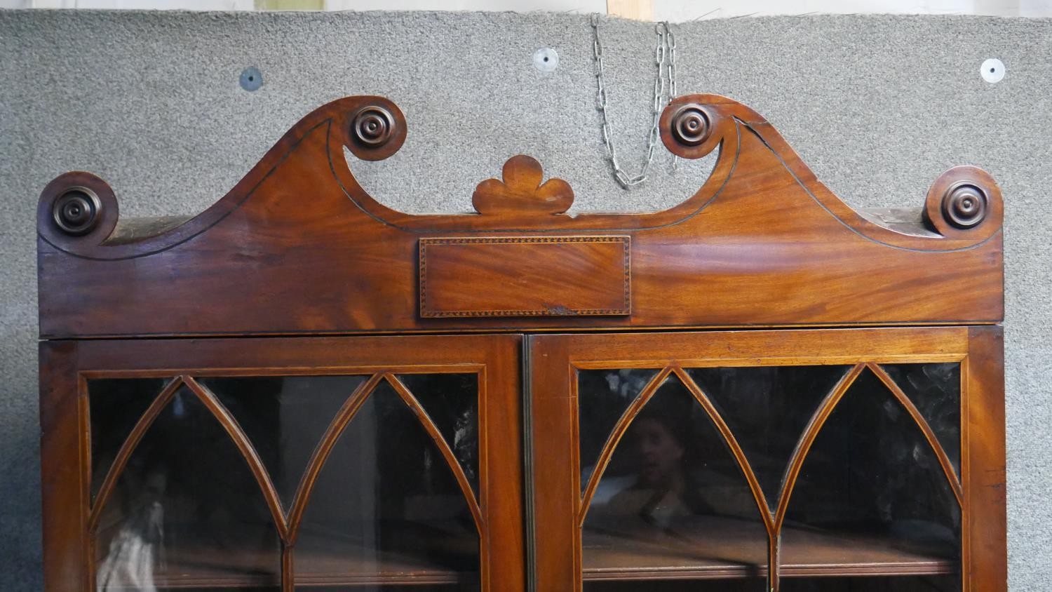 A 19th century mahogany two section secretaire bookcase with scrolling swan neck pediment above - Image 5 of 5
