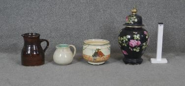A collection of studio pottery. Including an A G Harley Jones hand painted ceramic lidded jar,