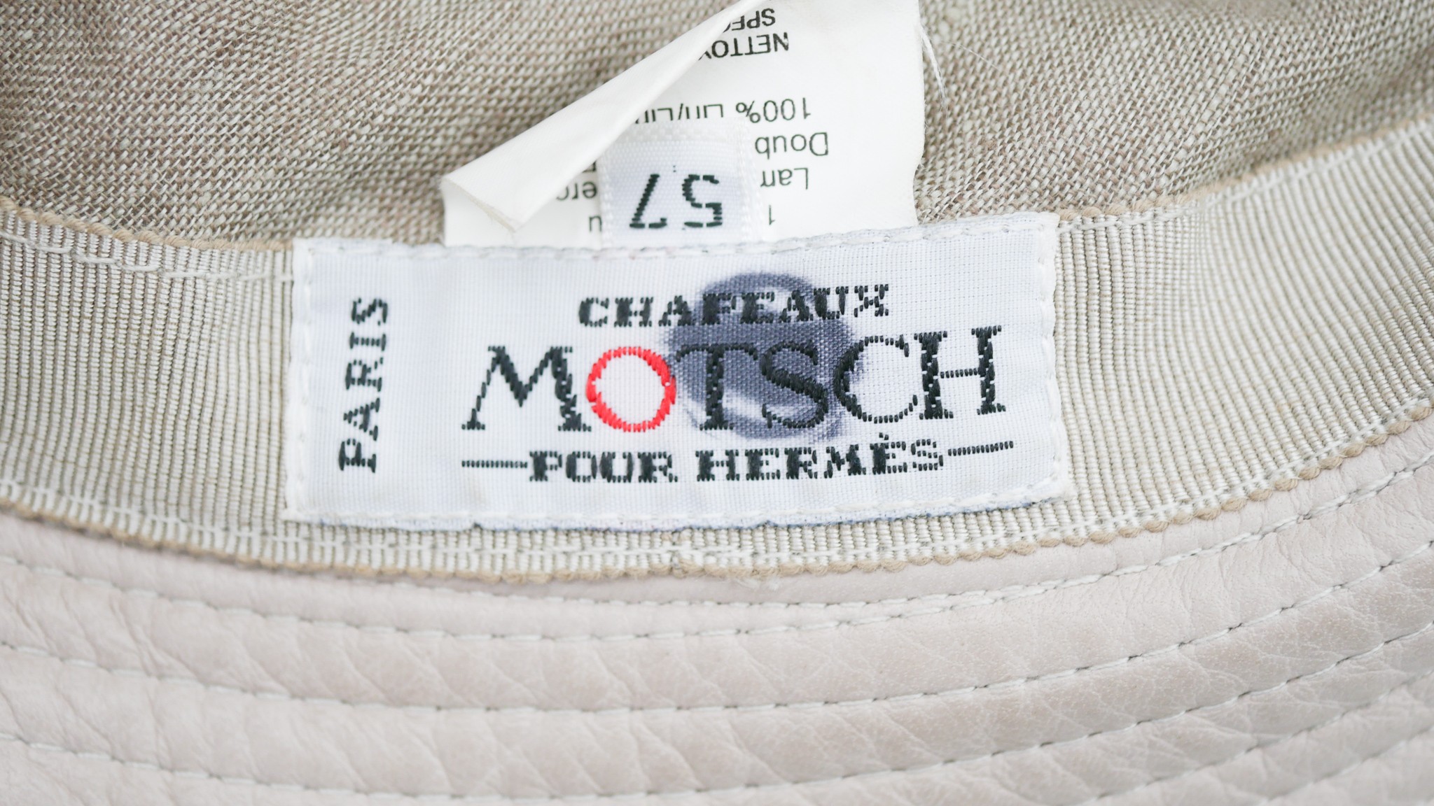 Chapeaux Motsch X Hermès cream leather bucket hat with linen lining. Label to the inside. Diam.25cm - Image 4 of 6