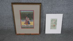 A gilt framed and glazed Indo-Persian watercolour on paper of an Indian deity along with an unframed