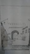 G. B. Mirri- A framed and glazed etching of Porta Settimina. Signed by artist. Label verso. H.35 W.