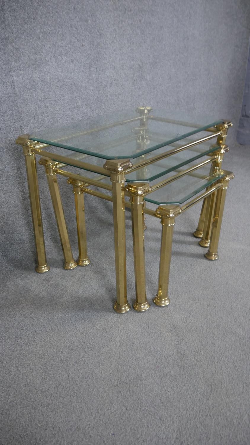 A nest of three Maison Jansen style glass topped occasional tables. H.49 W.63 D.40cm - Image 3 of 4