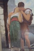 After Lord Frederic Leighton- A carved gilt framed oil on canvas copy of 'Wedded', indistinctly