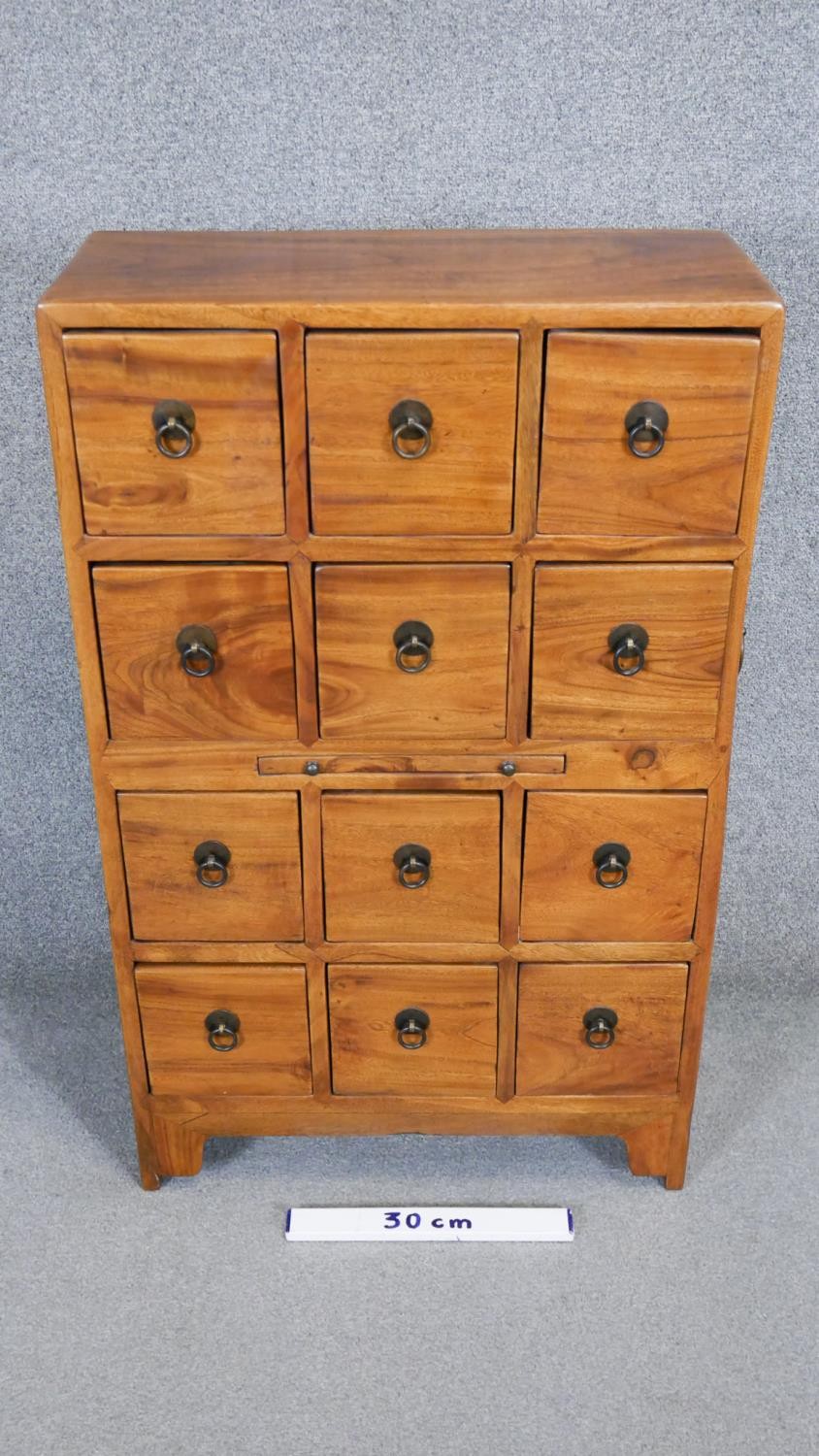 An Eastern hardwood spice chest with pull out slide and twin metal carrying handles. H.97 x W.60 x - Image 2 of 4