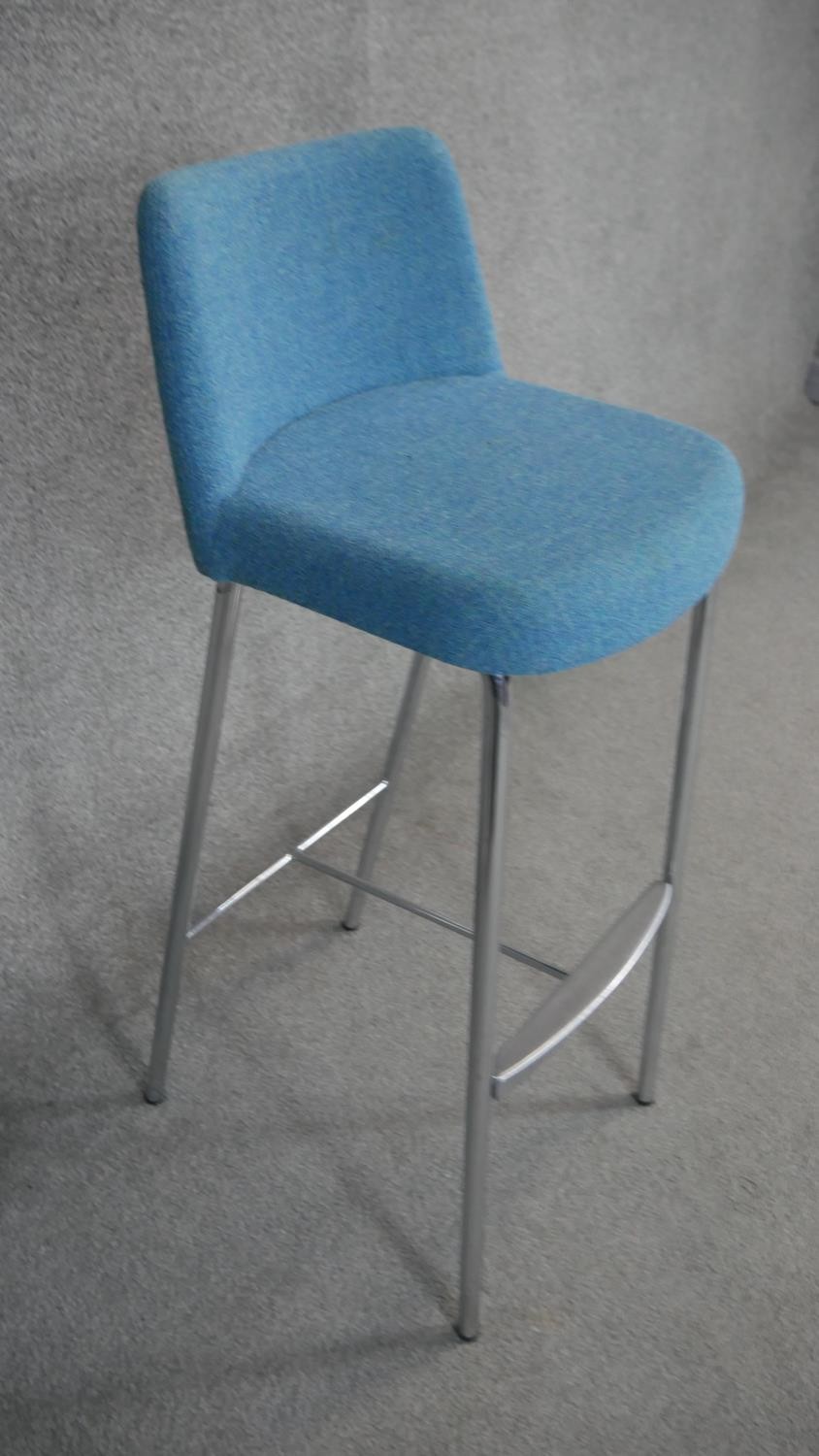 A set of four contemporary upholstered and metal framed high stools. - Image 4 of 4