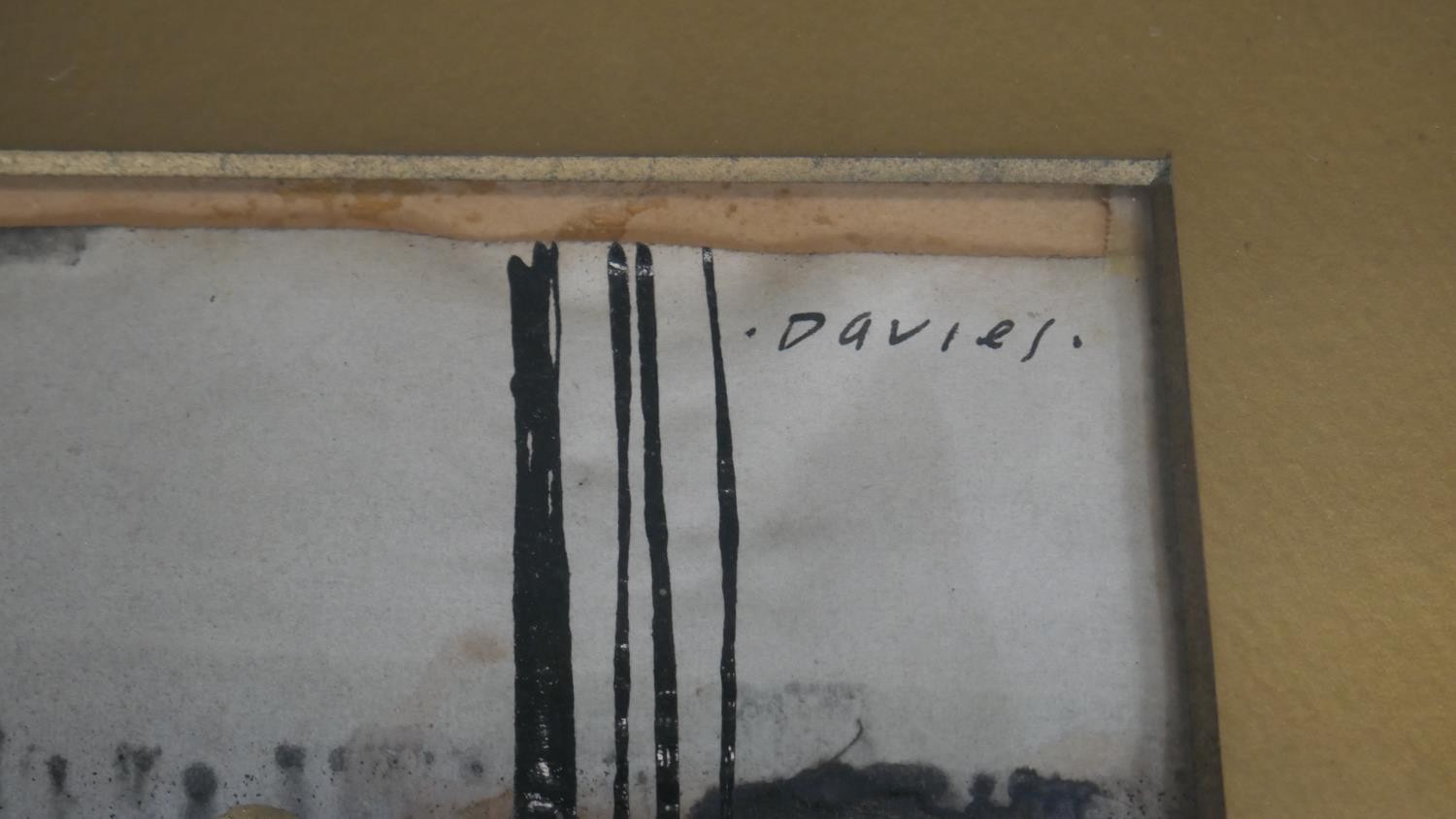 Attributed to Austin Davies- A framed and glazed oil on paper of an abstract city skyline. Signed - Image 4 of 6