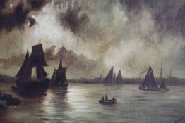 A framed Edwardian oil on canvas of a stormy maritime scene. Indistinctly signed, dated 1912. H.37