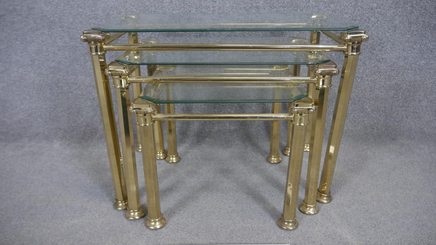 A nest of three Maison Jansen style glass topped occasional tables. H.49 W.63 D.40cm - Image 2 of 4