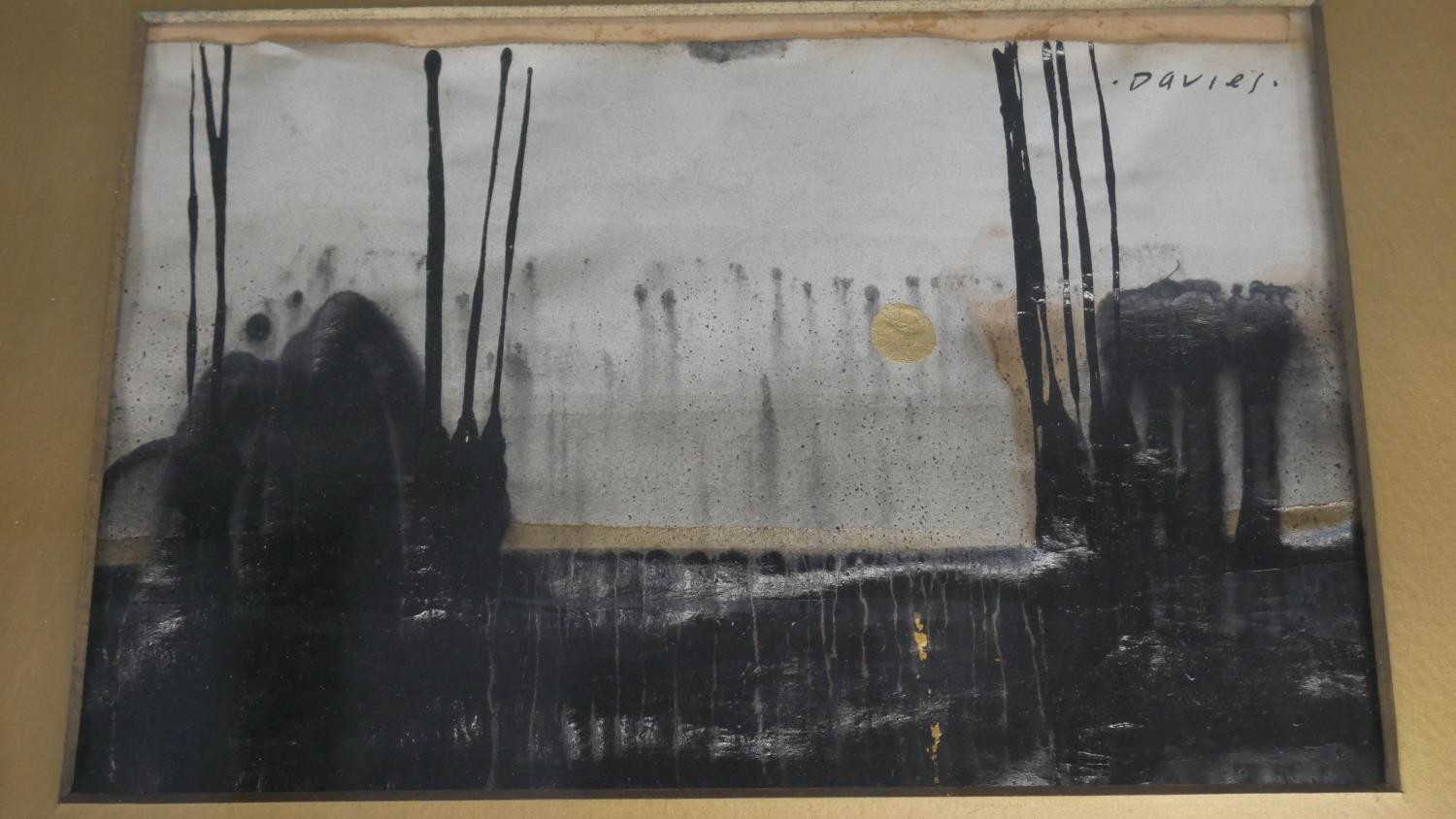 Attributed to Austin Davies- A framed and glazed oil on paper of an abstract city skyline. Signed - Image 3 of 6
