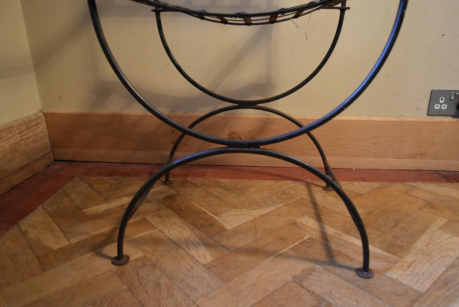 A wrought iron X frame throne armchair and a similar chair. H.91 W.52 D.44cm - Image 7 of 7