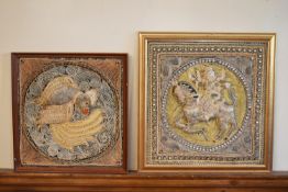 A pair of Indian framed embroideries with sequin embellishment. H.54 W.54cm (2)