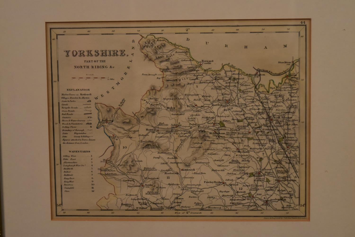 Two framed and glazed vintage ordinance survey maps, one of Yorkshire and one of Kent. H.31 W. - Image 2 of 5
