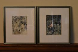 A pair of original Arthur Rackham lithographs, Aesop's fables, framed and glazed. H.30 W.26cm (2)