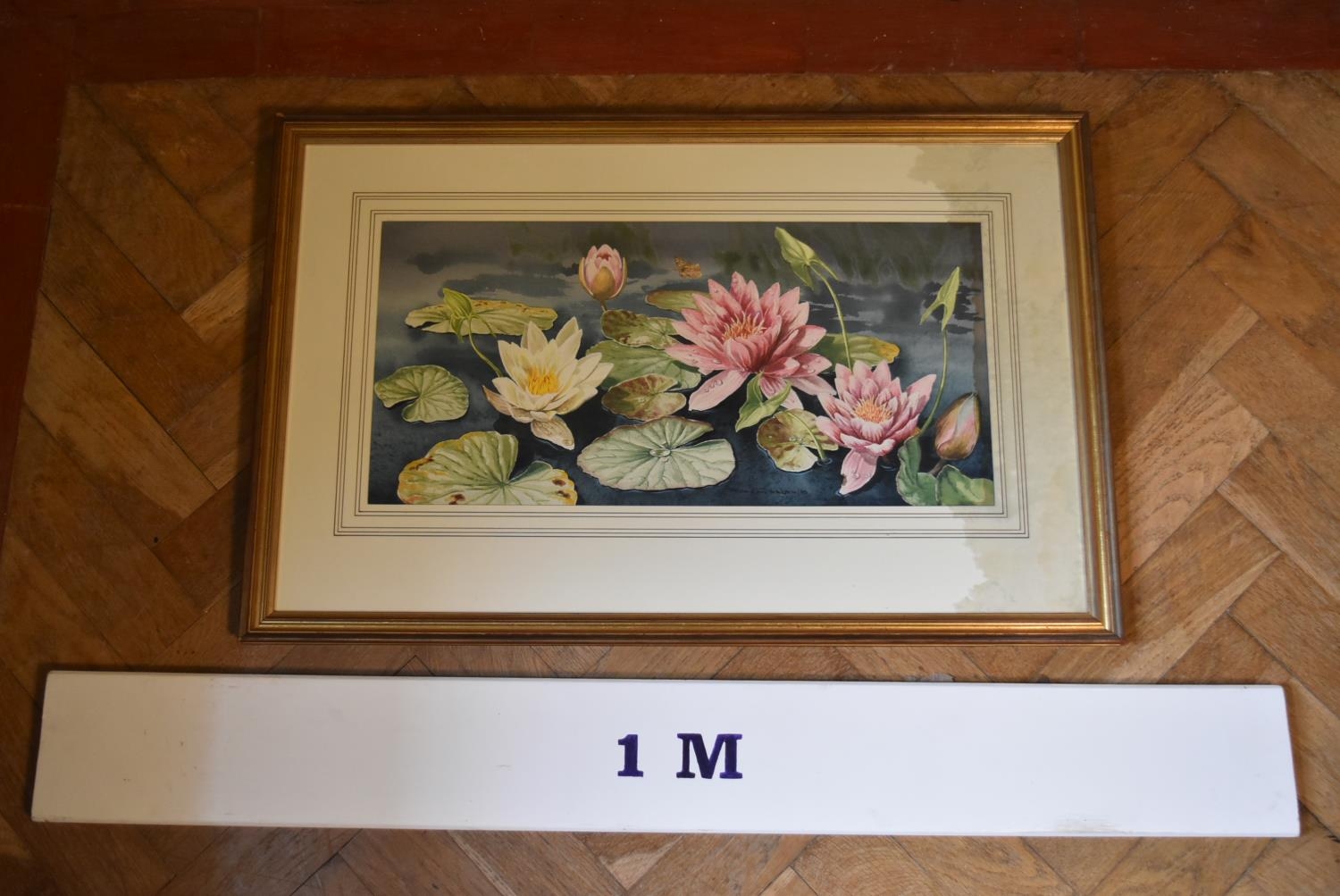 Robin Gibbard - A gilt framed watercolour, 'Lily Pond' Signed and labelled to verso. H.48 W.73cm ( - Image 7 of 7