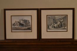 A pair of framed and glazed 19th century coloured etchings, Our Magistrate's Wife and Our Stage