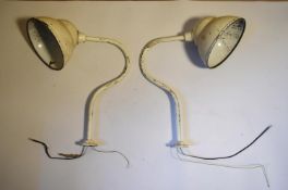 A pair of cream vintage industrial lights. H.50 Dia.24cm
