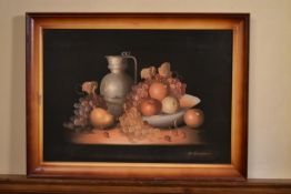 A framed print, still life fruit. H.59 W.79cm