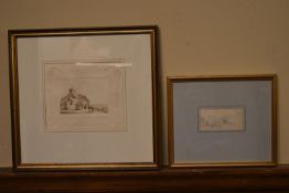 James Holworthy OWS (1781-1841) A framed and glazed pencil and ink landscape sketch, label verso.